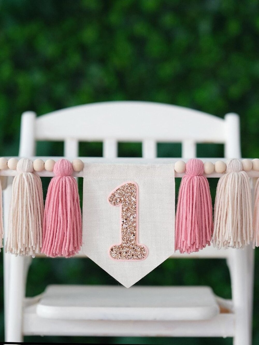 Handmade Boho Pink One High Chair Girl for First Birthday Decorations Wall Hangi